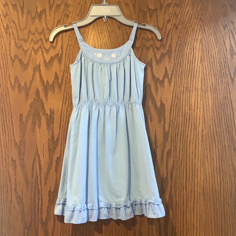 Janie and Jack girls light blue ruffled sundress with white floral neckline  6